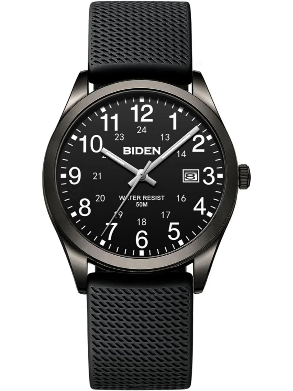 Men's All Black Analog Quartz Expansion Band Easy Reader Waterproof Wrist Watch